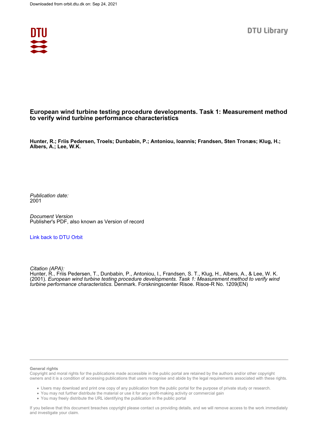 Measurement Method to Verify Wind Turbine Power Performance