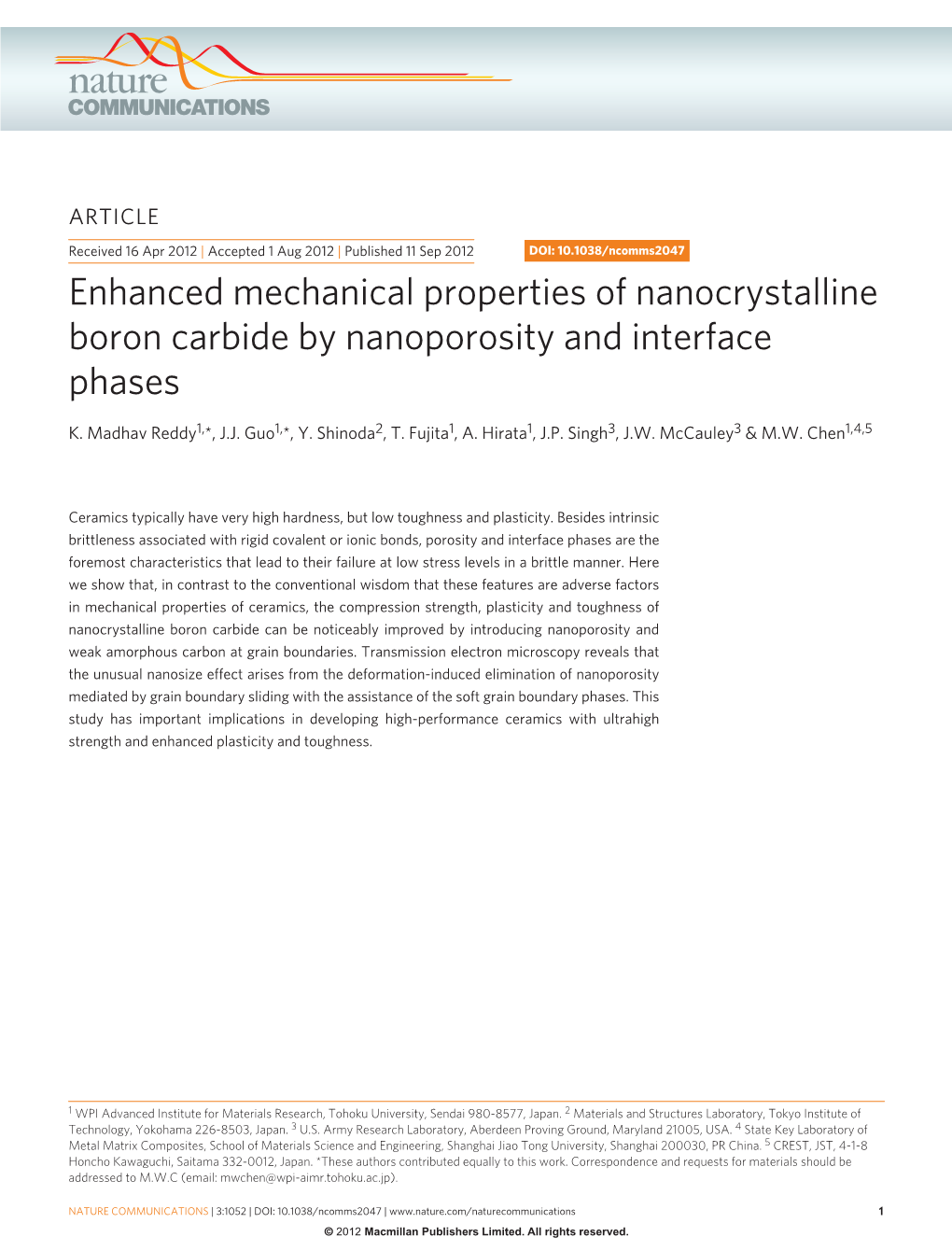 Enhanced Mechanical Properties of Nanocrystalline Boron Carbide by Nanoporosity and Interface Phases