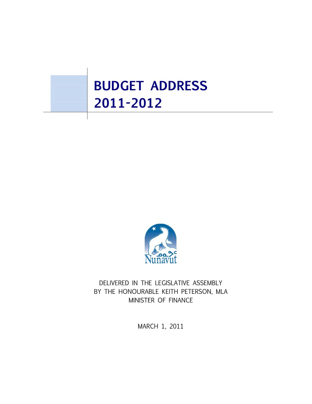 2011 Budget Address