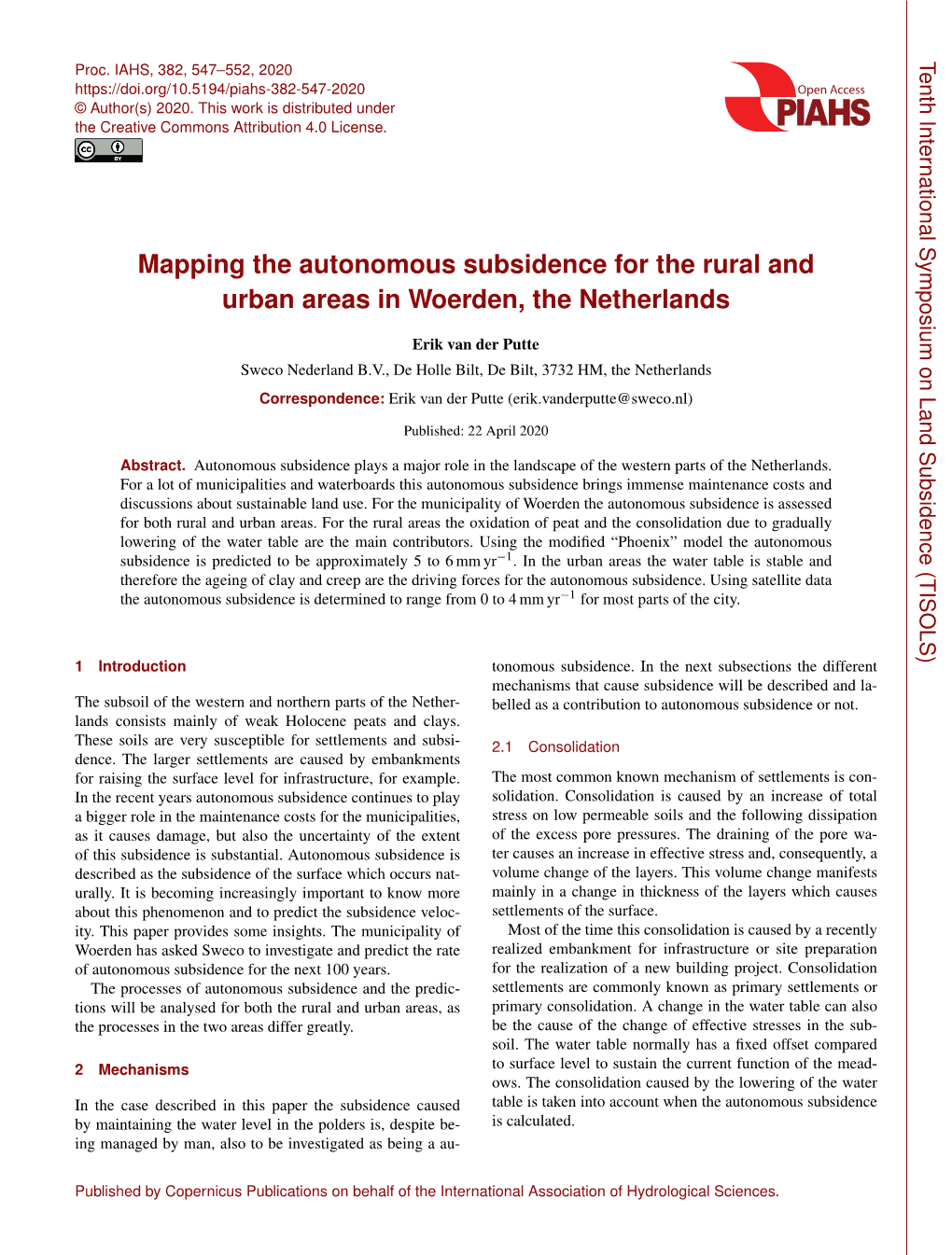 Mapping the Autonomous Subsidence for the Rural and Urban Areas in Woerden, the Netherlands