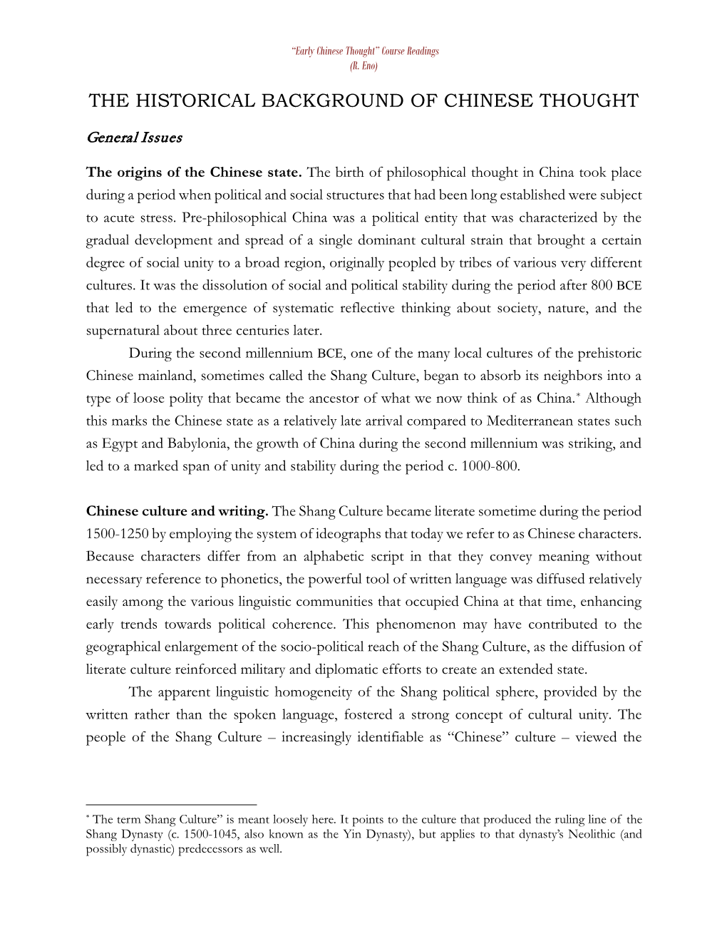 Historical Background of Chinese Thought