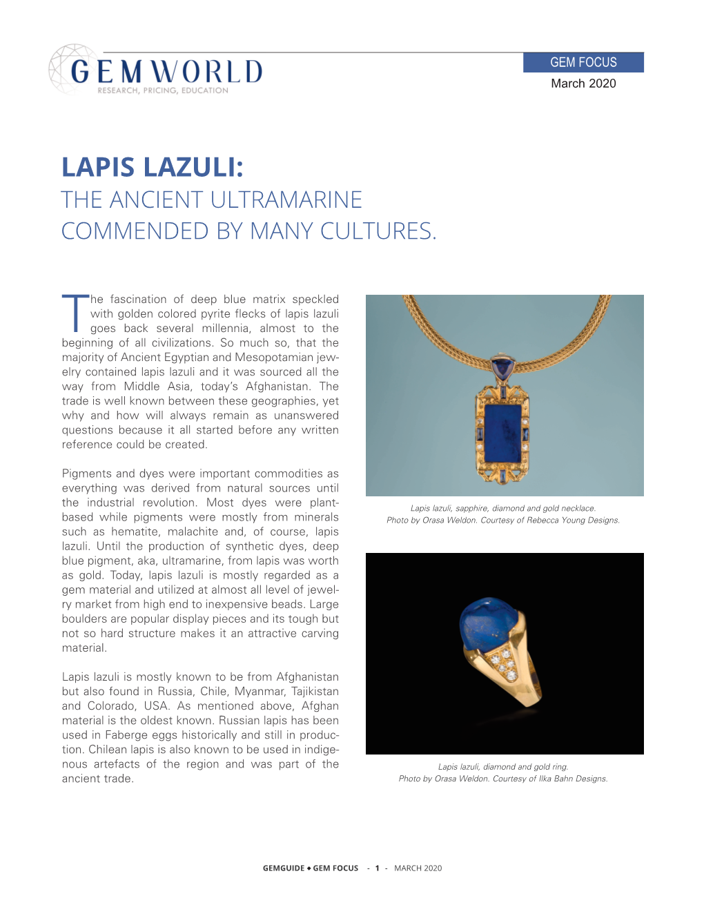 Gem Focus: Lapis Lazuli, March 2020