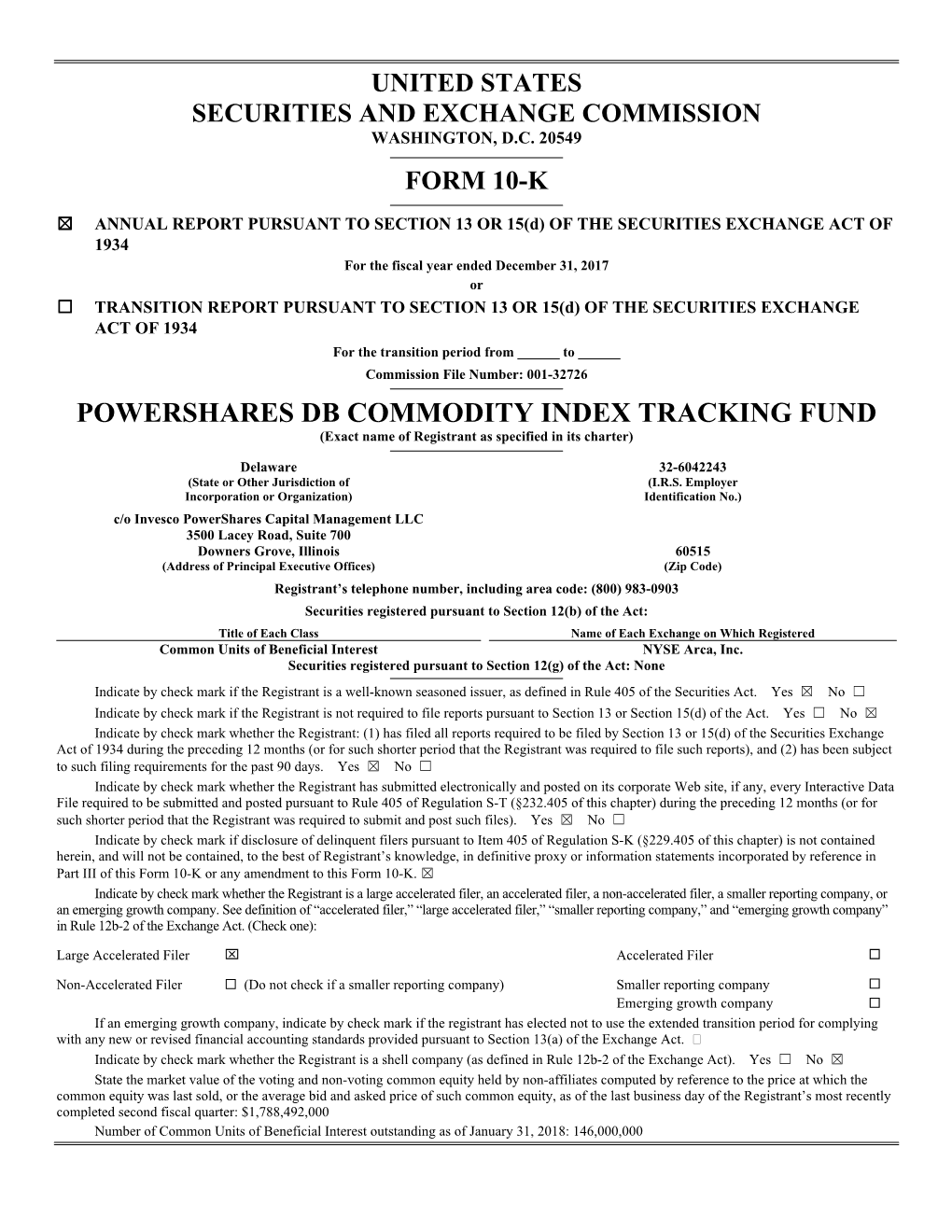 POWERSHARES DB COMMODITY INDEX TRACKING FUND (Exact Name of Registrant As Specified in Its Charter)