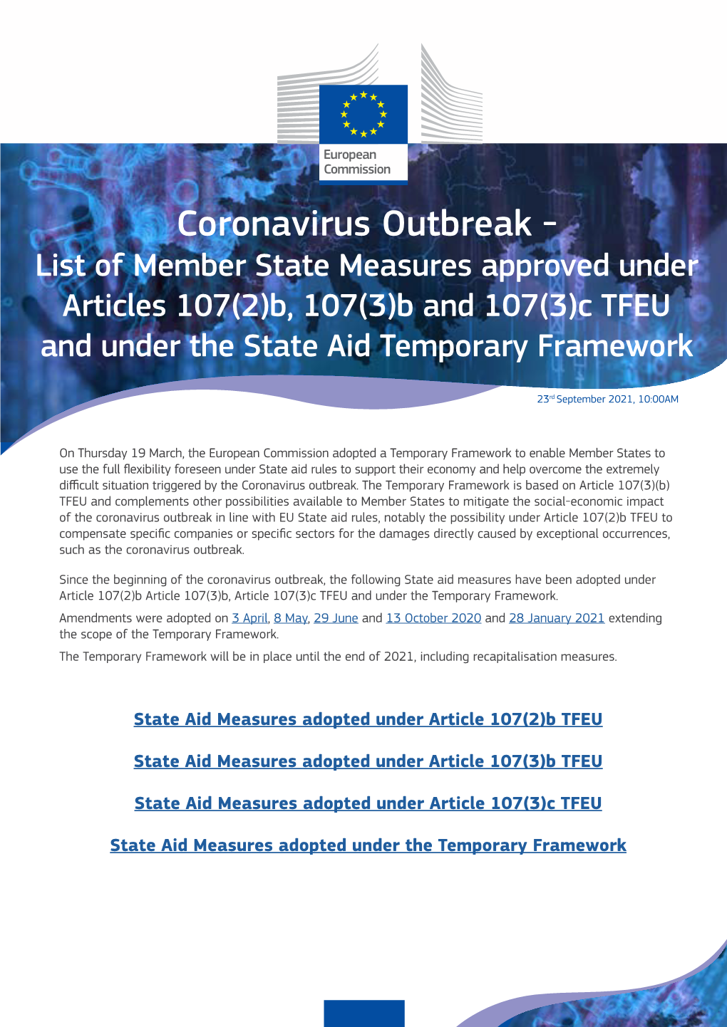 Coronavirus Outbreak - List of Member State Measures Approved Under Articles 107(2)B, 107(3)B and 107(3)C TFEU and Under the State Aid Temporary Framework