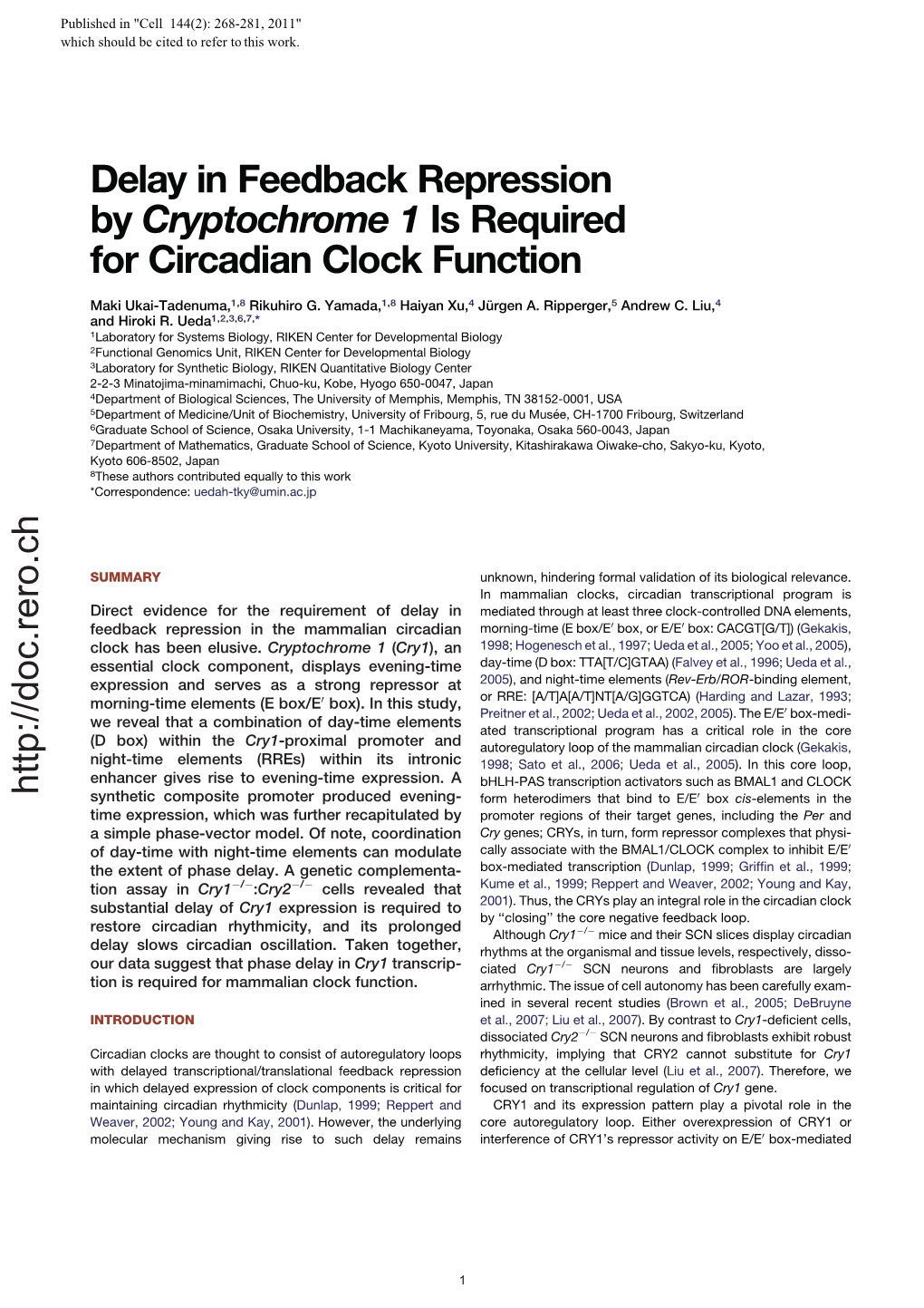 Delay in Feedback Repression by Cryptochrome 1 Is Required for Circadian Clock Function