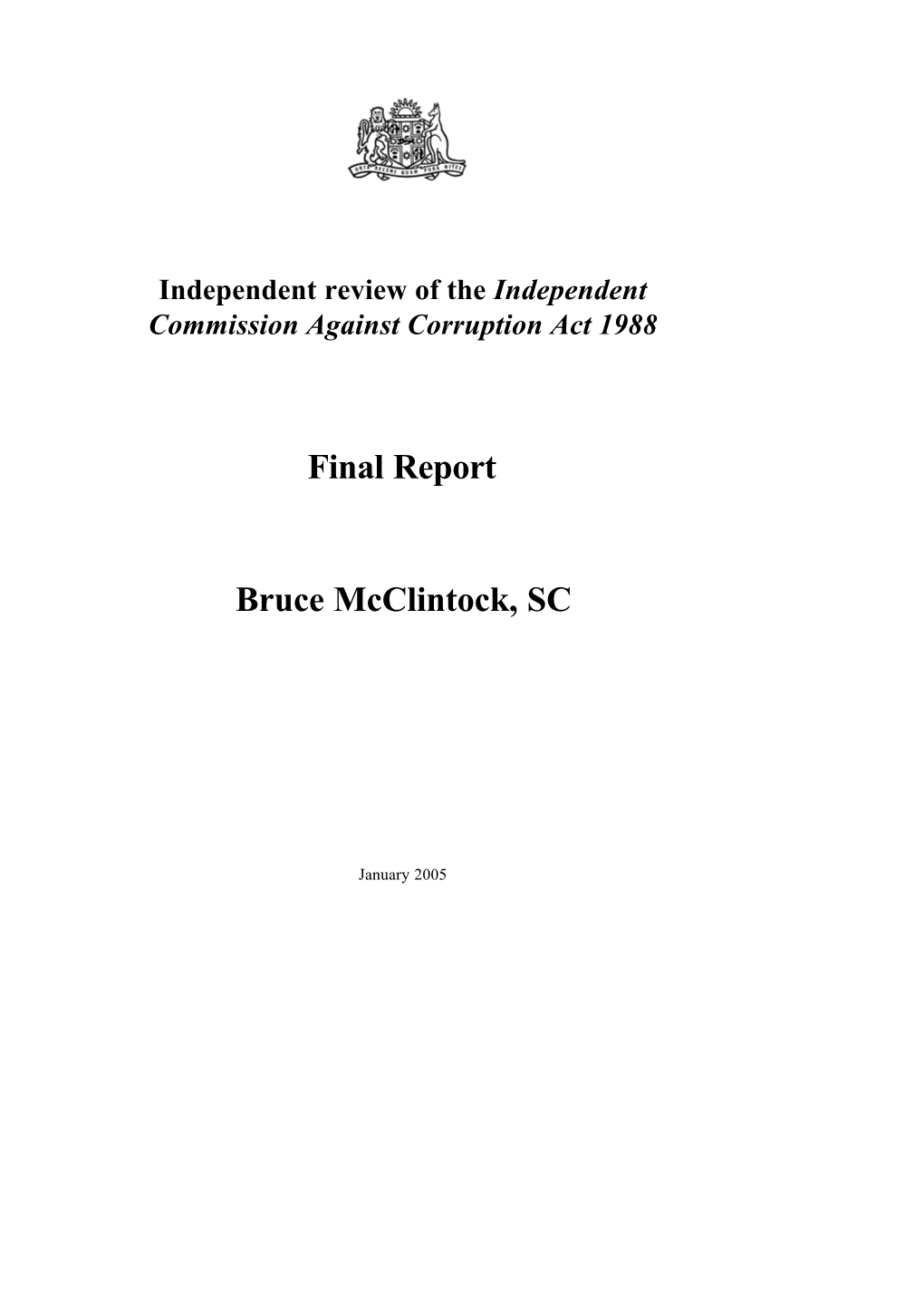 Review of the Independent Commission Against Corruption Act 1988