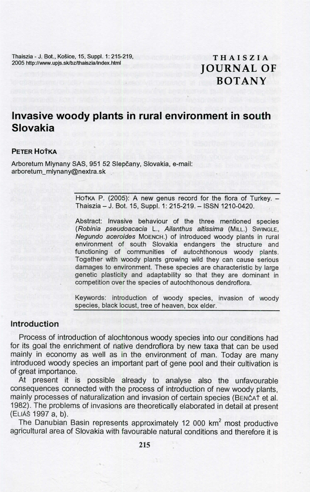 JOURNAL of BOTANY Invasive Woody Plants in Rural Environment