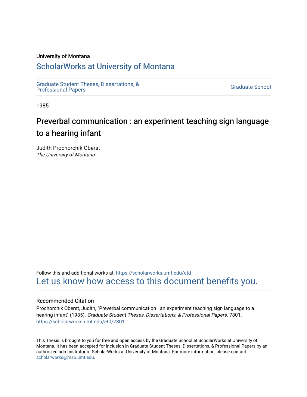 Preverbal Communication : an Experiment Teaching Sign Language to a Hearing Infant