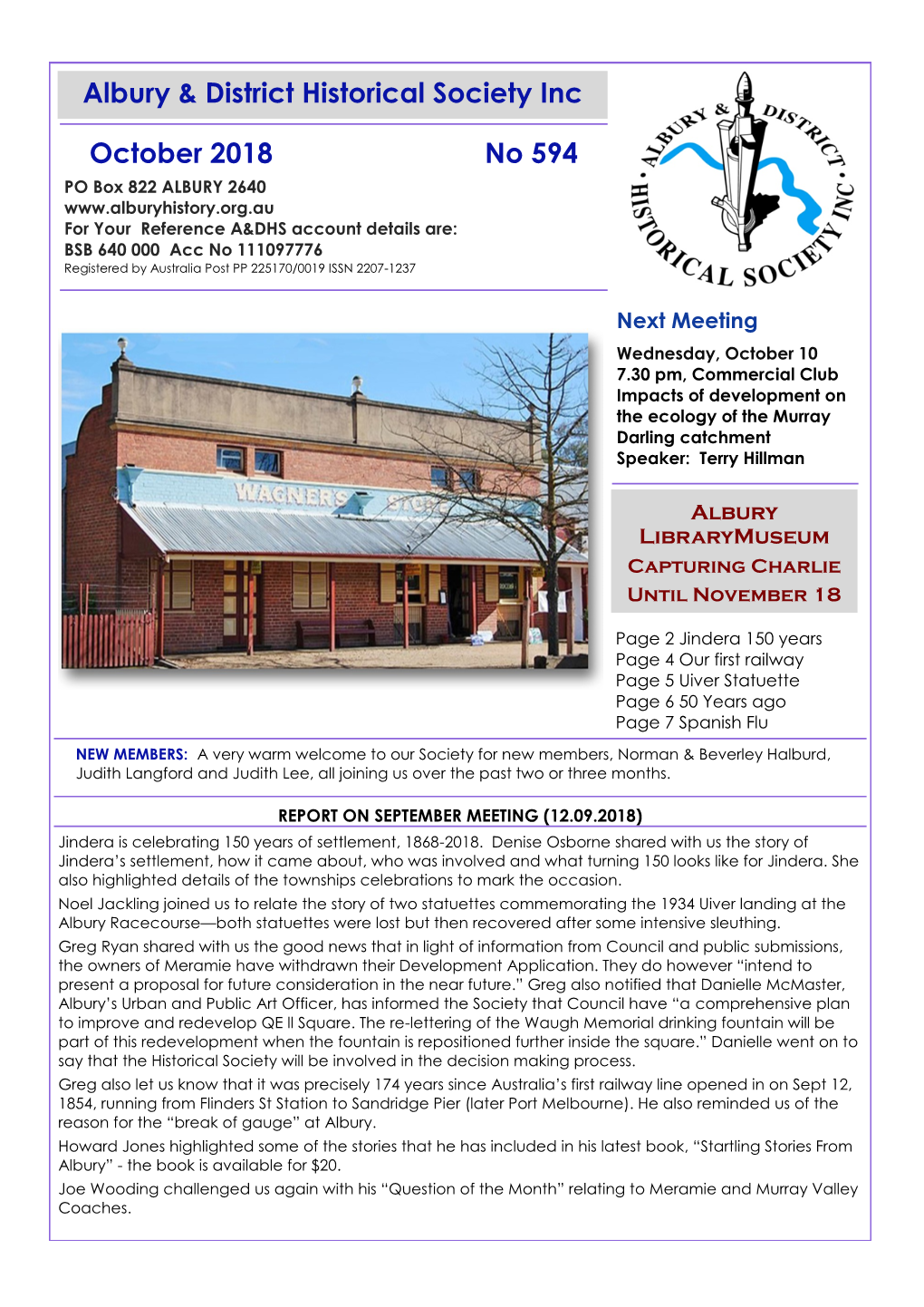 Albury & District Historical Society Inc October 2018 No