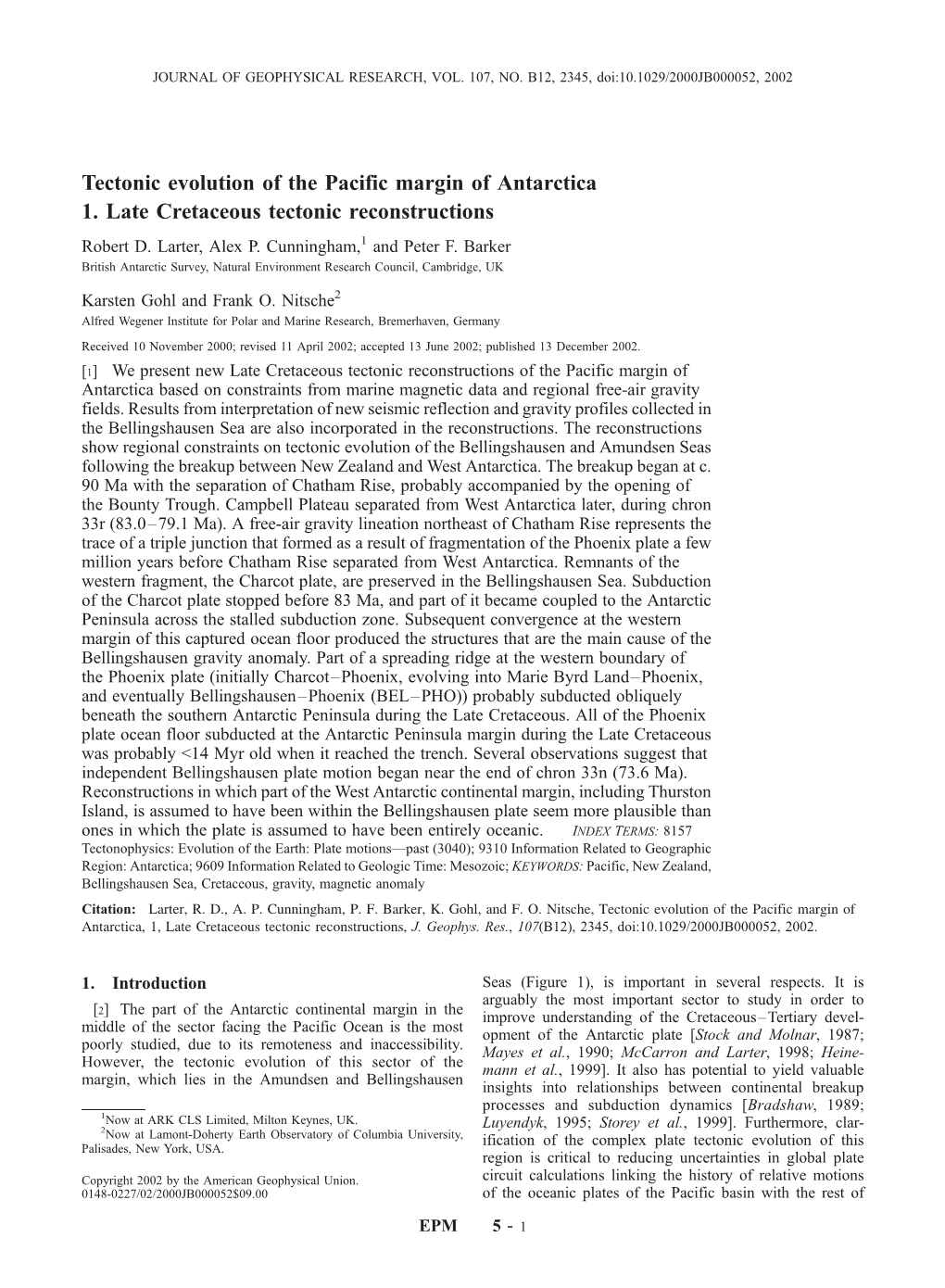 Tectonic Evolution of the Pacific Margin of Antarctica 1. Late Cretaceous Tectonic Reconstructions Robert D