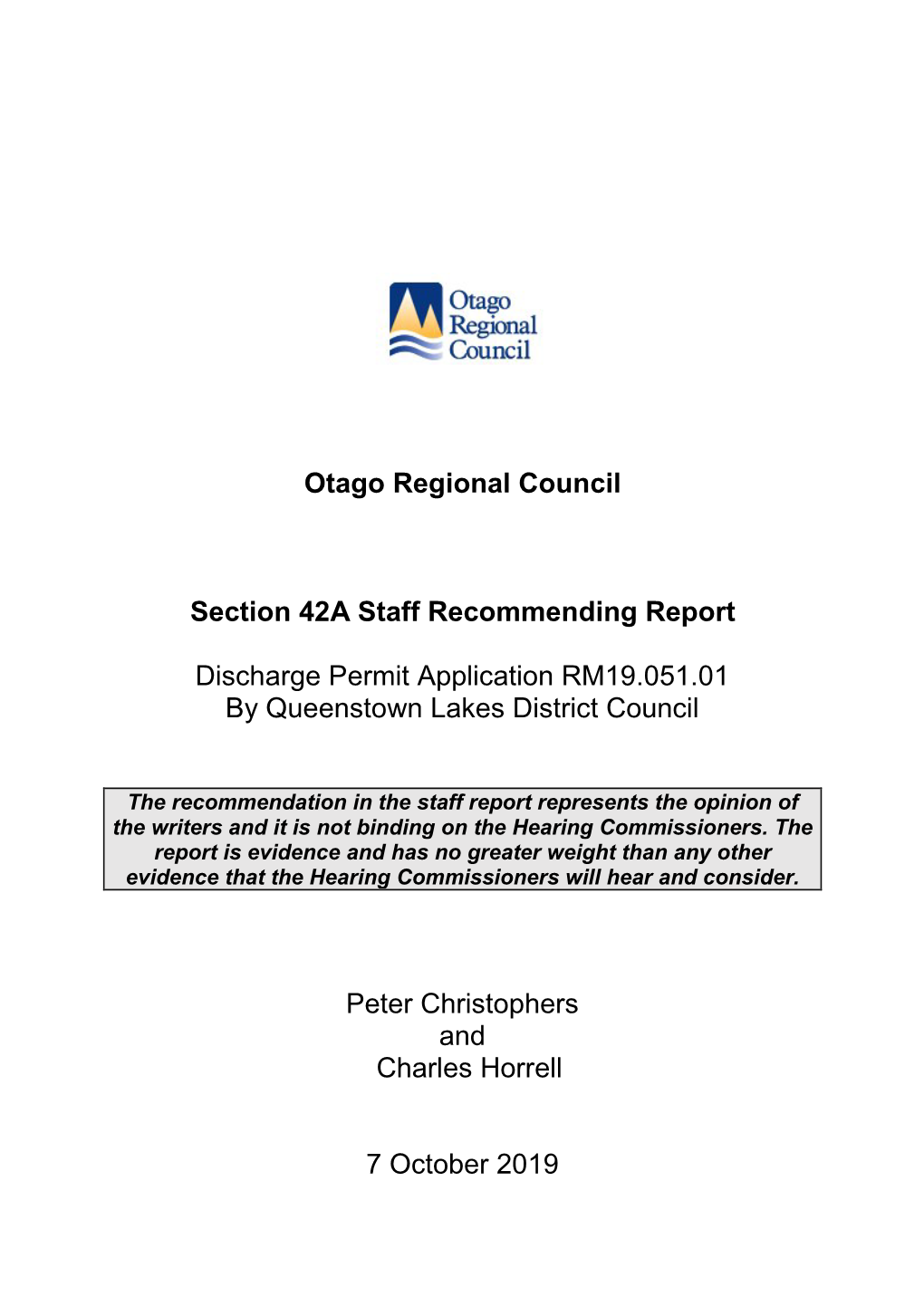 Otago Regional Council Section 42A Staff Recommending Report