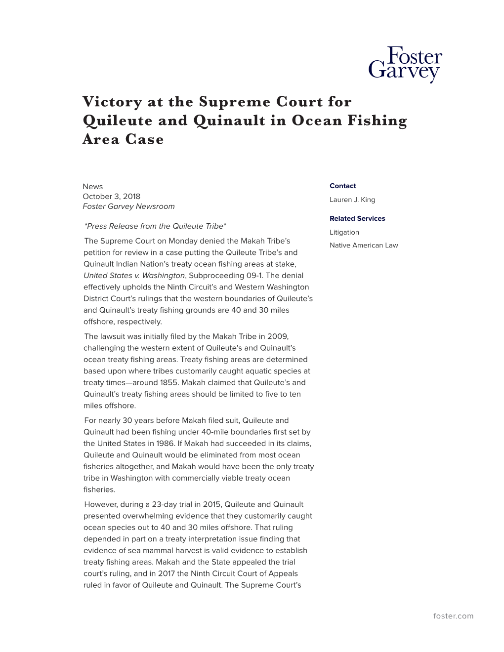 Victory at the Supreme Court for Quileute and Quinault in Ocean Fishing Area Case