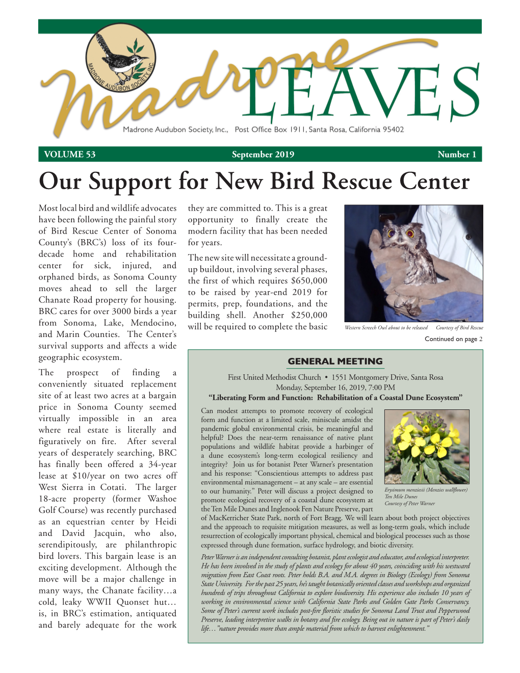 Our Support for New Bird Rescue Center Most Local Bird and Wildlife Advocates They Are Committed To
