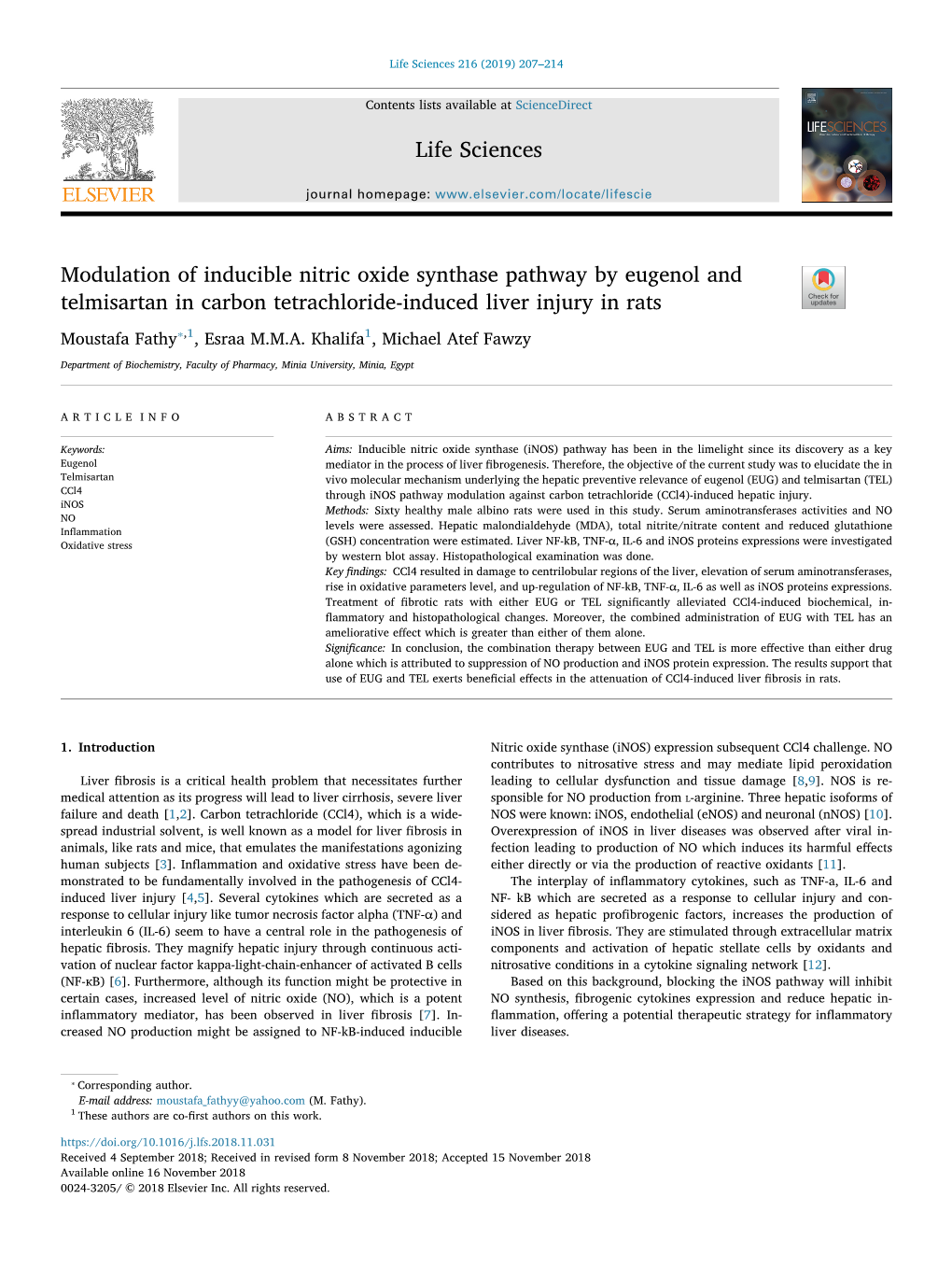 Modulation of Inducible Nitric Oxide Synthase Pathway by Eugenol And