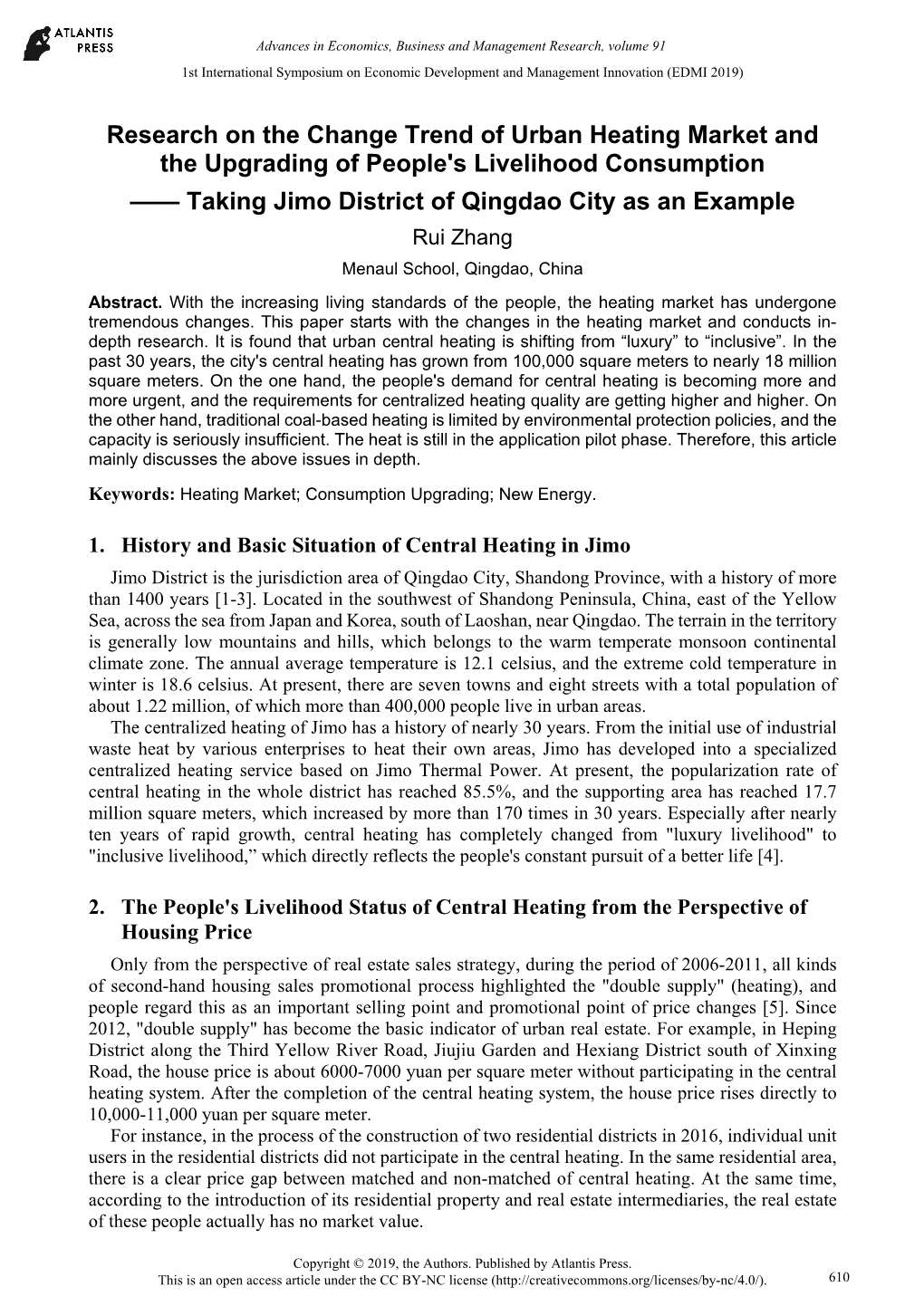 Research on the Change Trend of Urban Heating Market and the Upgrading of People's Livelihood Consumption