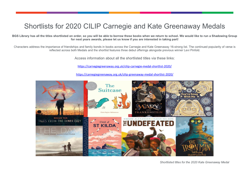 Shortlists for 2020 CILIP Carnegie and Kate Greenaway Medals