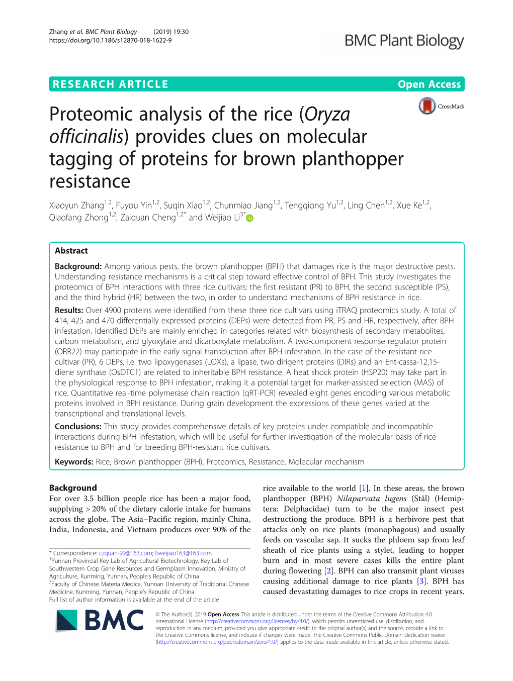 Proteomic Analysis of the Rice (Oryza Officinalis) Provides Clues On