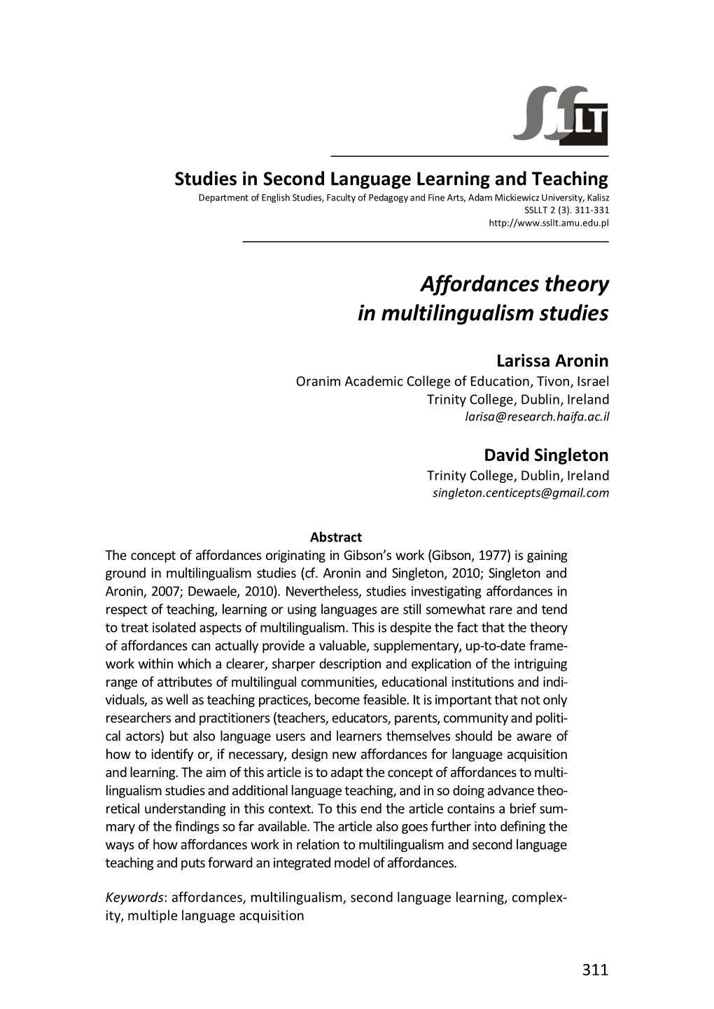 Affordances Theory in Multilingualism Studies