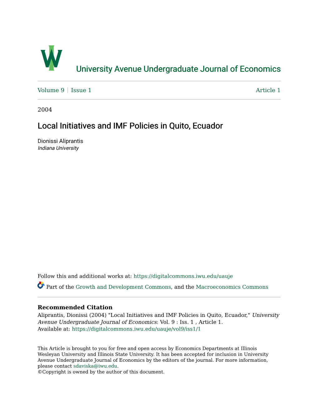 Local Initiatives and IMF Policies in Quito, Ecuador