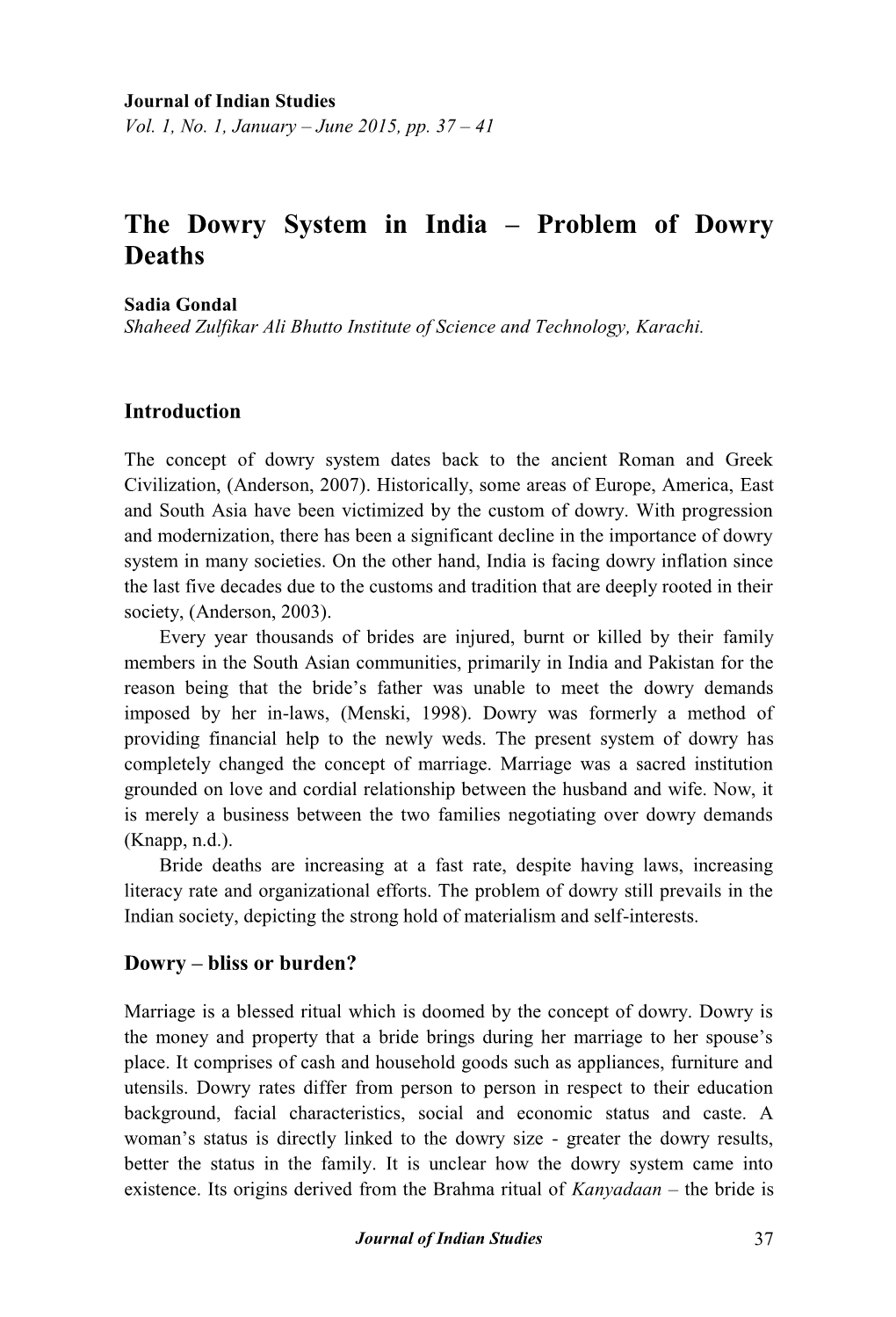 The Dowry System in India – Problem of Dowry Deaths