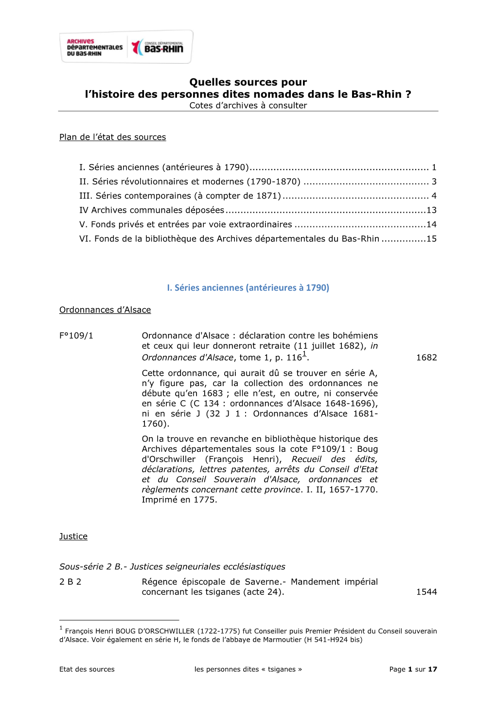 Quelles Sources Pour L'histoire Des Personnes Dites Nomades Dans Le Bas-Rhin