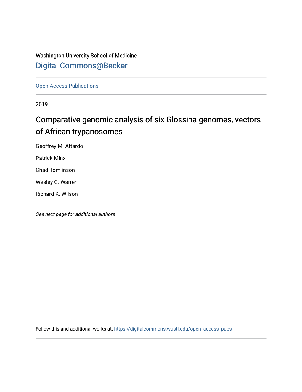 Comparative Genomic Analysis of Six Glossina Genomes, Vectors of African Trypanosomes