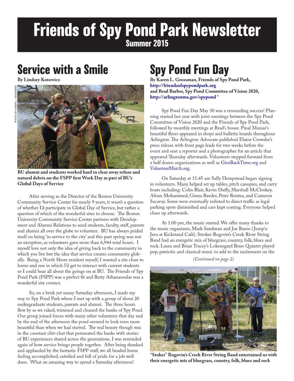 Friends of Spy Pond Park Newsletter Summer 2015