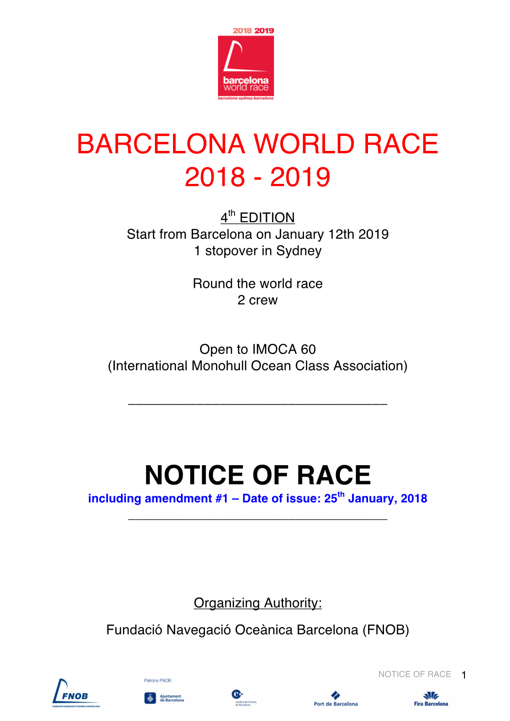 Notice of Race Barcelona World Race 2018-2019