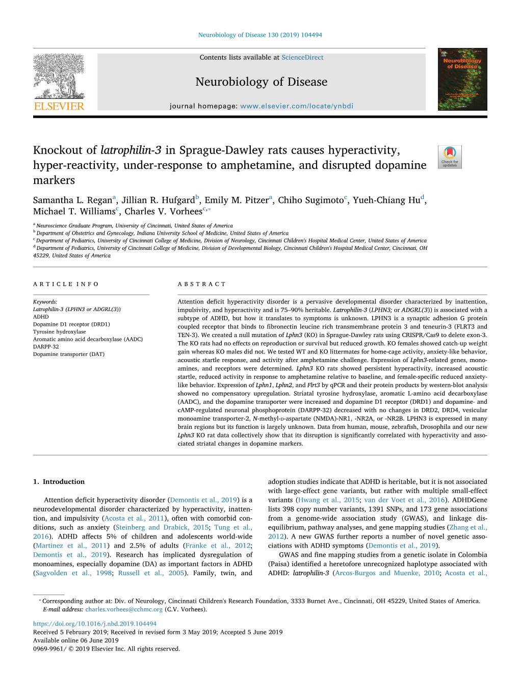 Knockout of Latrophilin-3 in Sprague-Dawley Rats Causes Hyperactivity, Hyper-Reactivity, Under-Response to Amphetamine, and Disrupted Dopamine T Markers