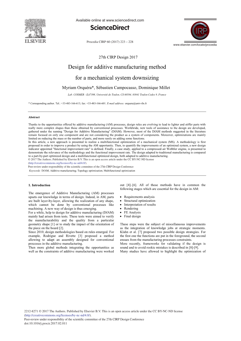 Design for Additive Manufacturing Method for a Mechanical System Downsizing