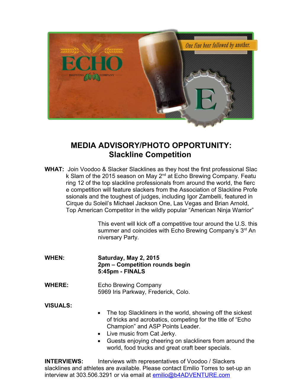 Media Advisory/Photo Opportunity s1