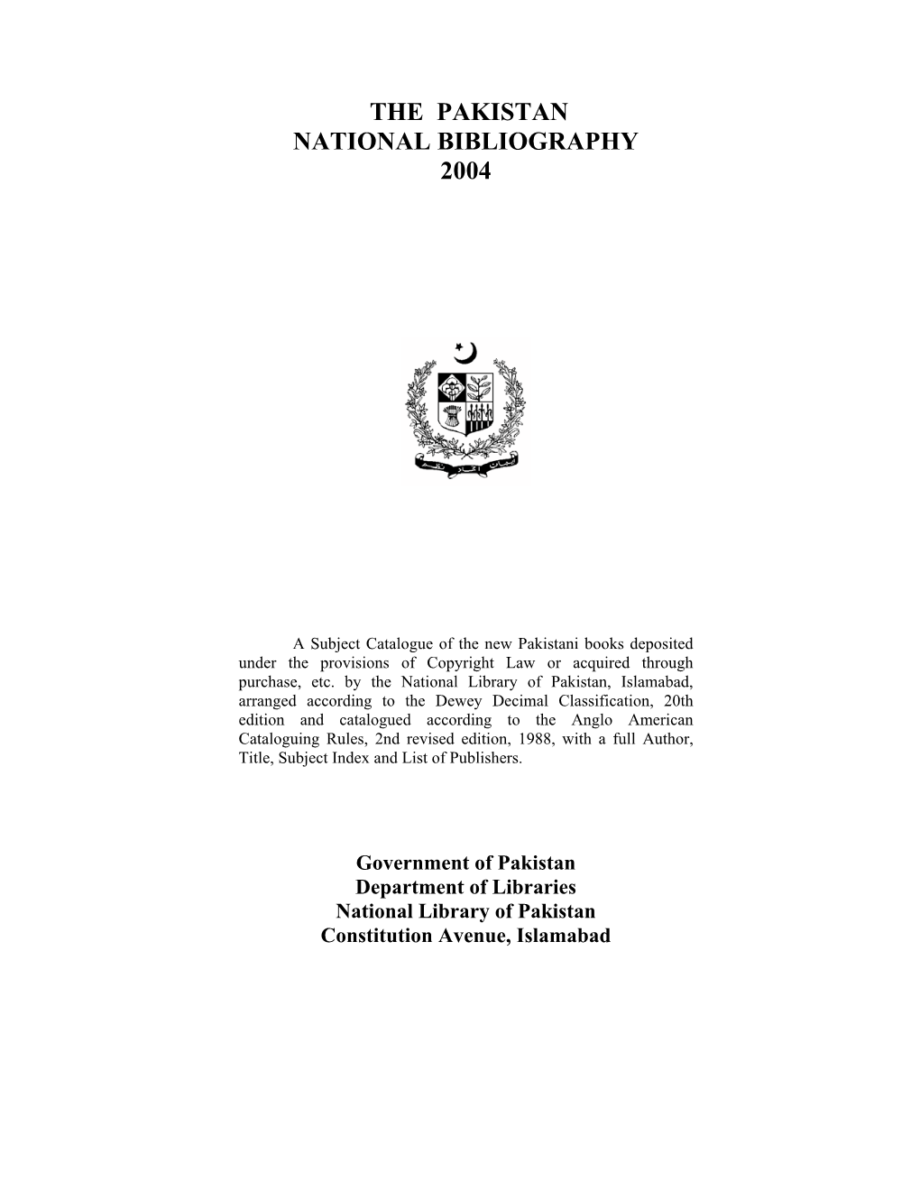 The Pakistan National Bibliography 2004