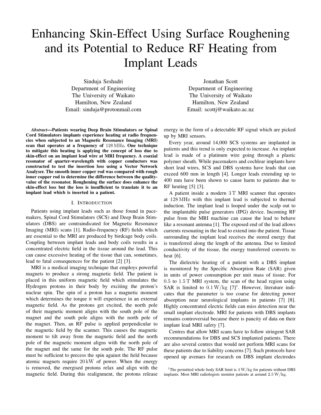 Enhancing Skin-Effect Using Surface Roughening and Its Potential to Reduce RF Heating from Implant Leads