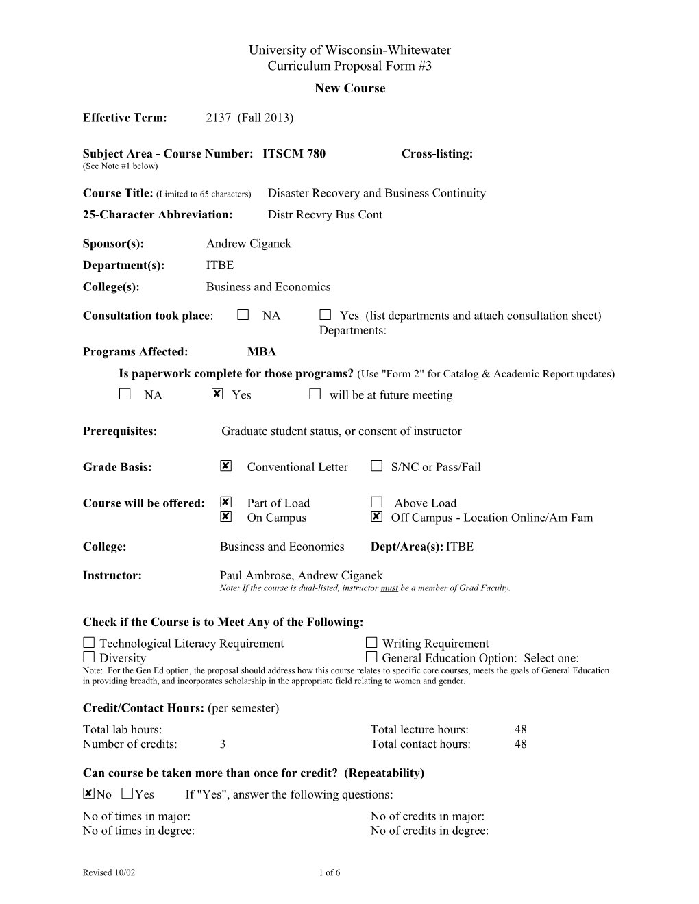 Subject Area - Course Number: ITSCM 780 Cross-Listing