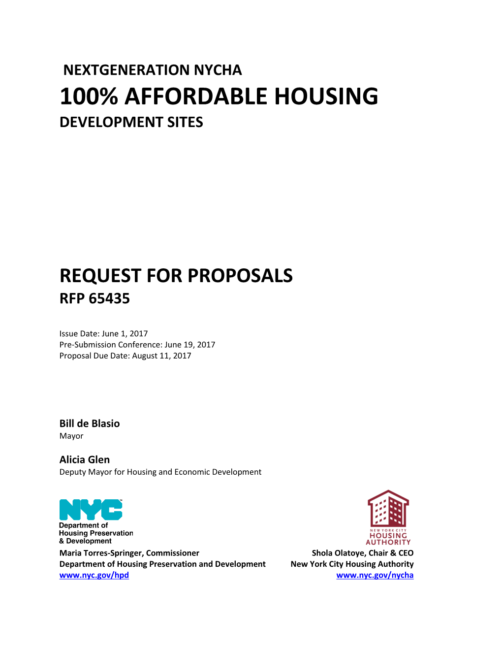 Nextgeneration Nycha 100% Affordable Housing Development Sites Request for Proposals Rfp 65435