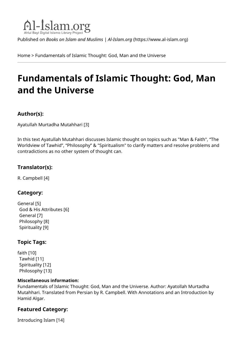 Fundamentals of Islamic Thought: God, Man and the Universe