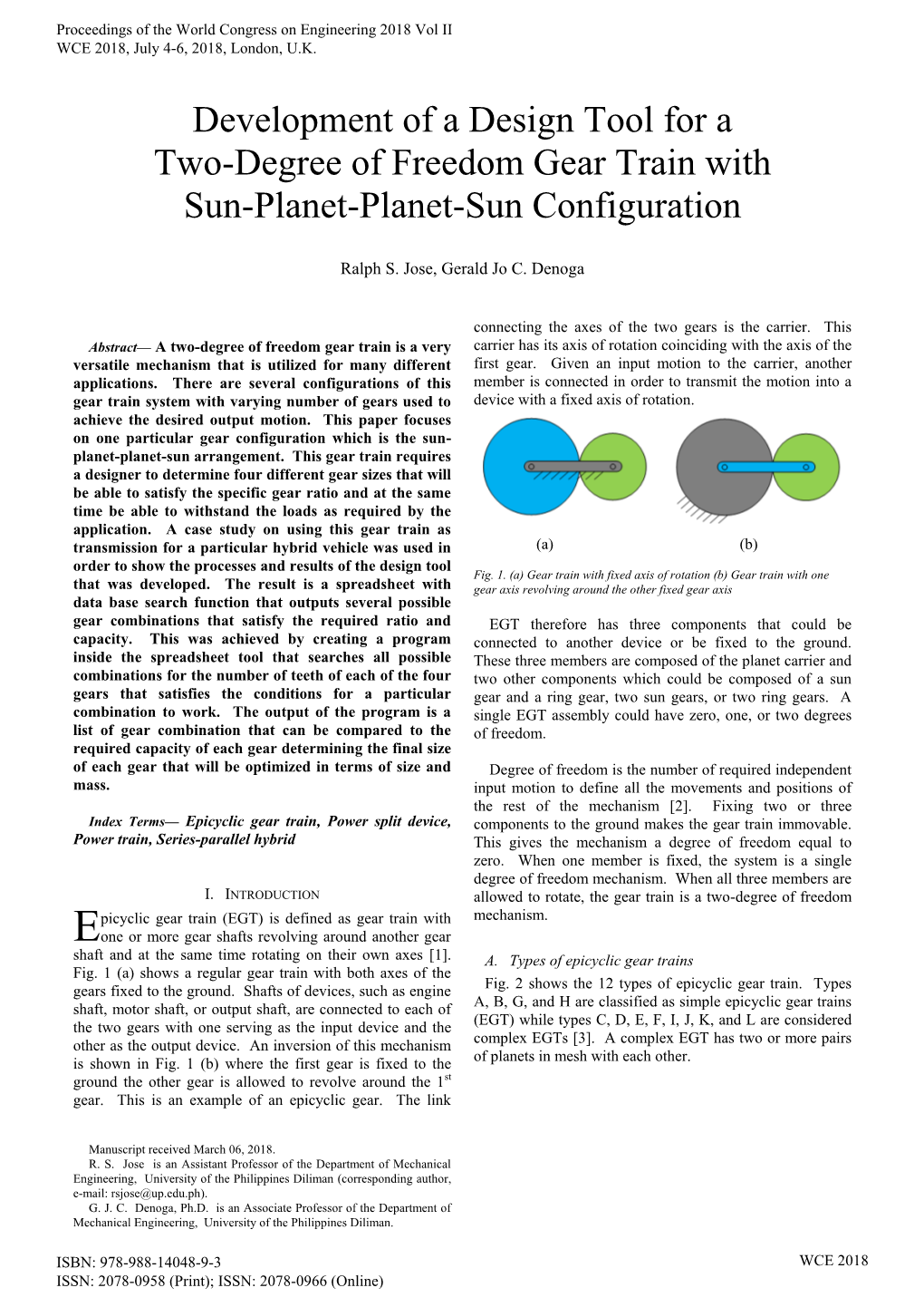 Development of a Design Tool for a Two-Degree of Freedom Gear Train with Sun-Planet-Planet-Sun Configuration