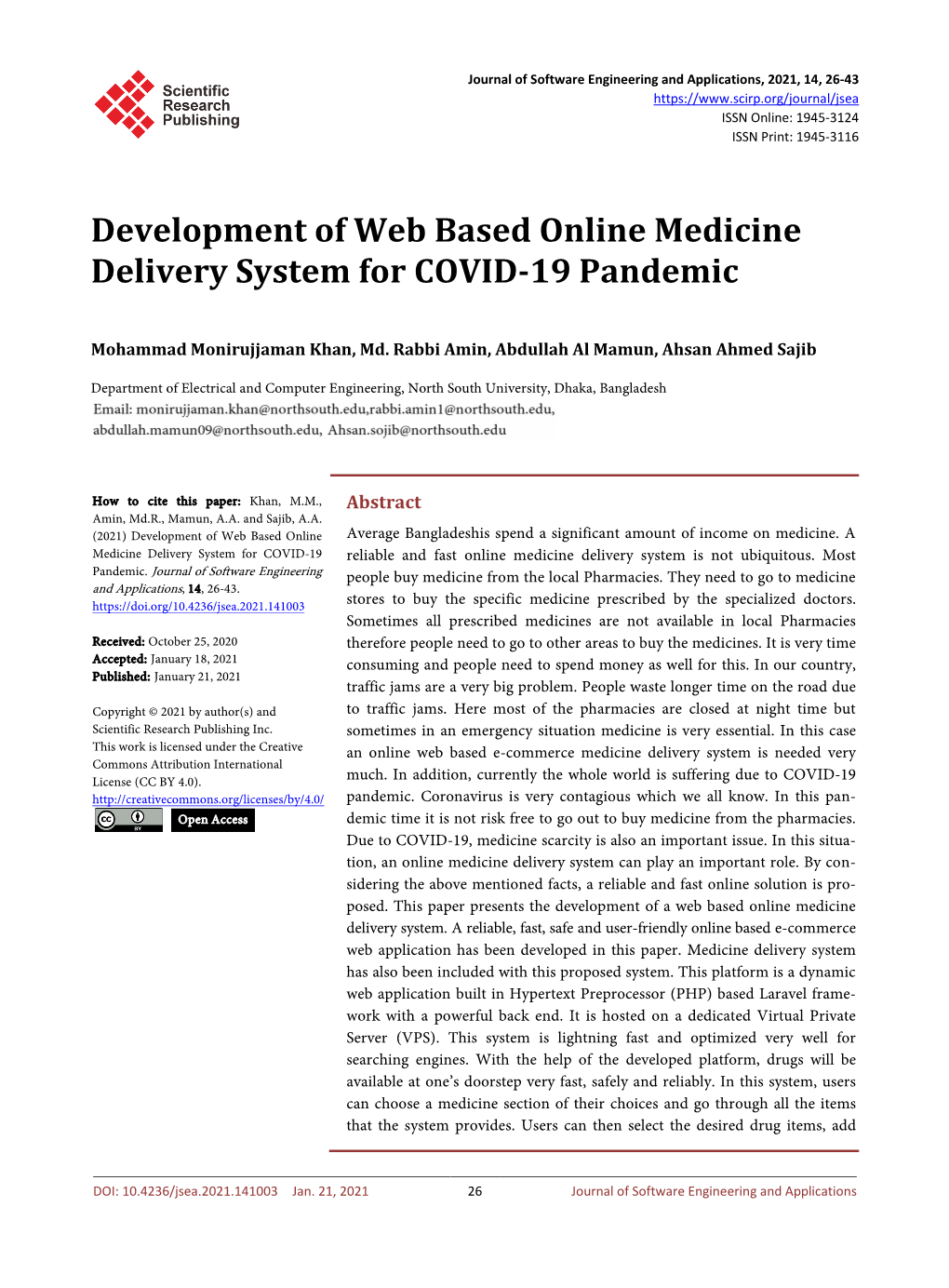 Development of Web Based Online Medicine Delivery System for COVID-19 Pandemic