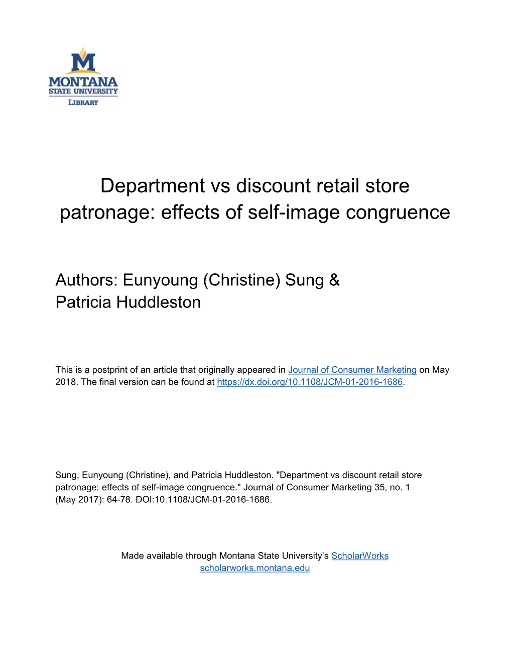 Department Vs Discount Retail Store Patronage: Effects of Self-Image Congruence
