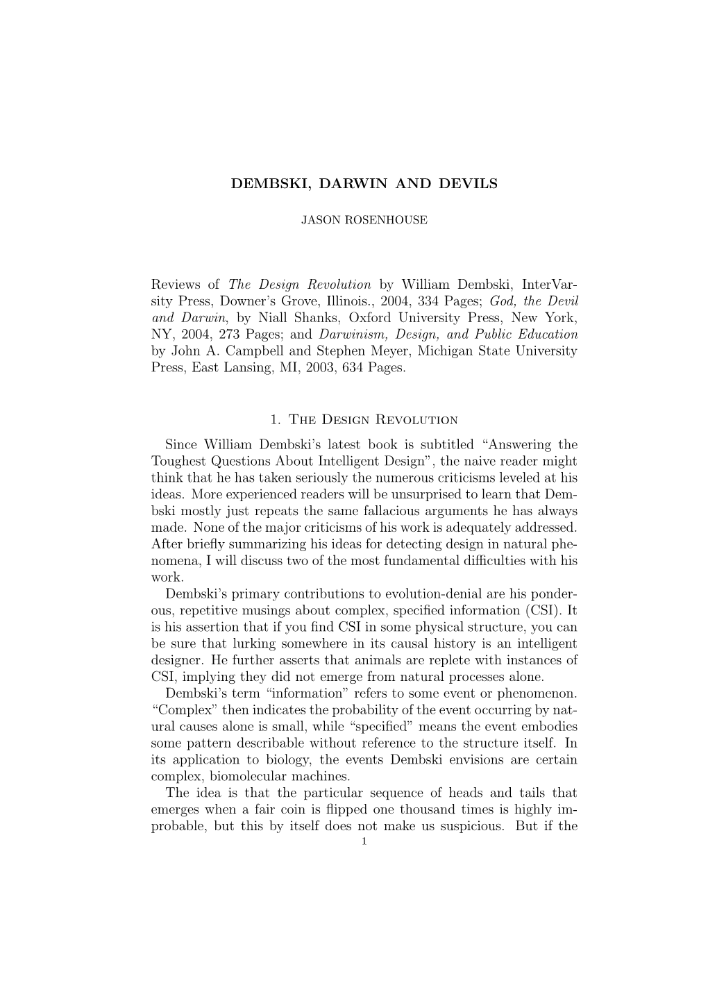 Dembski, Darwin and Devils