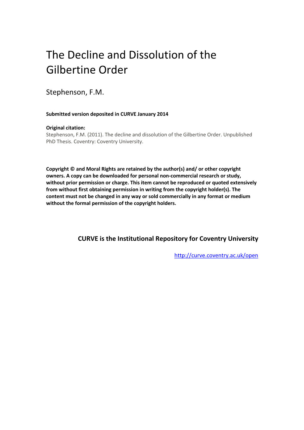 The Decline and Dissolution of the Gilbertine Order