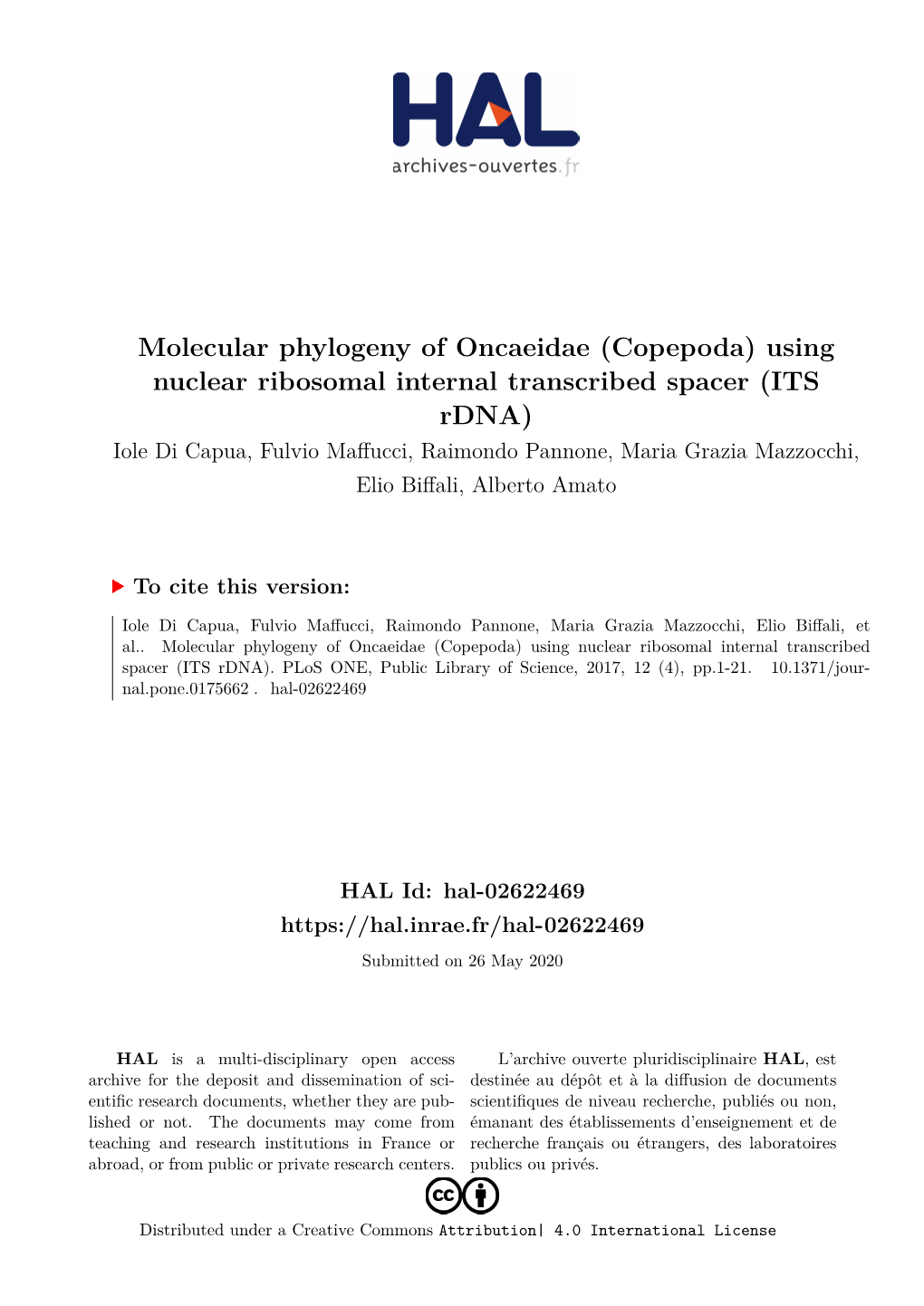 Molecular Phylogeny of Oncaeidae (Copepoda) Using Nuclear