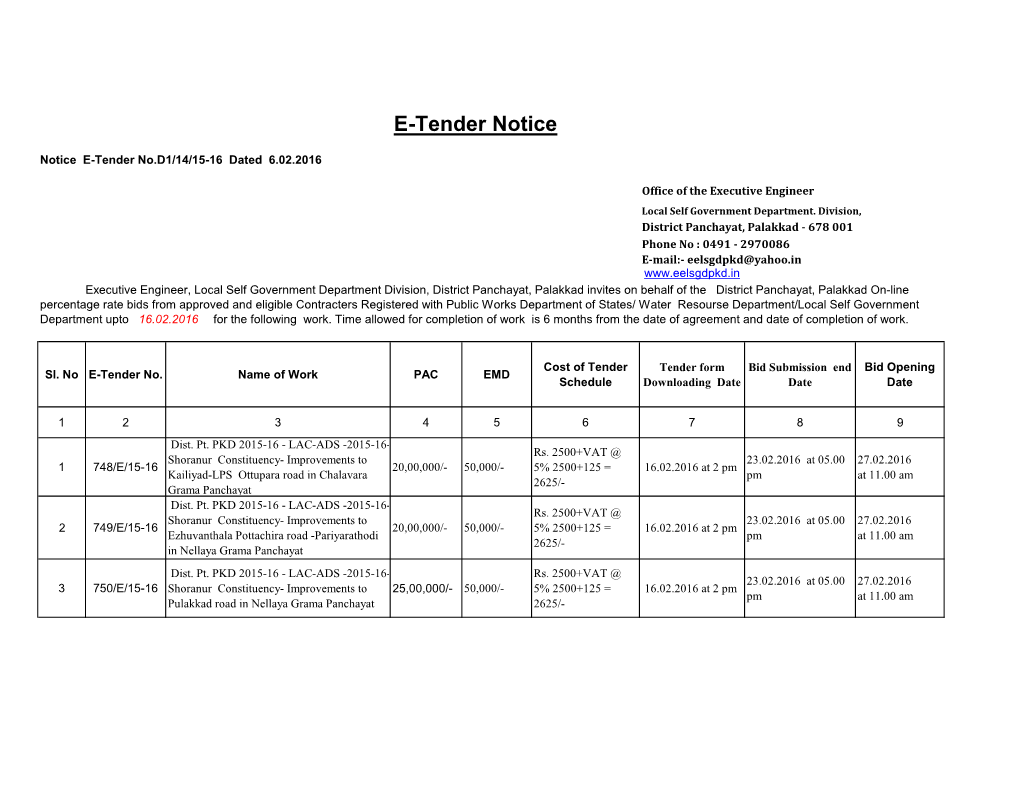 E-Tender Notice