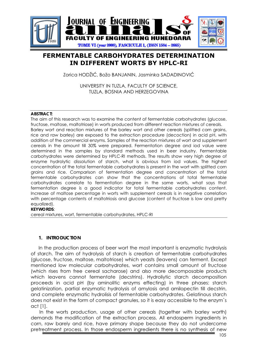 Fermentable Carbohydrates Determination in Different Worts by Hplc-Ri