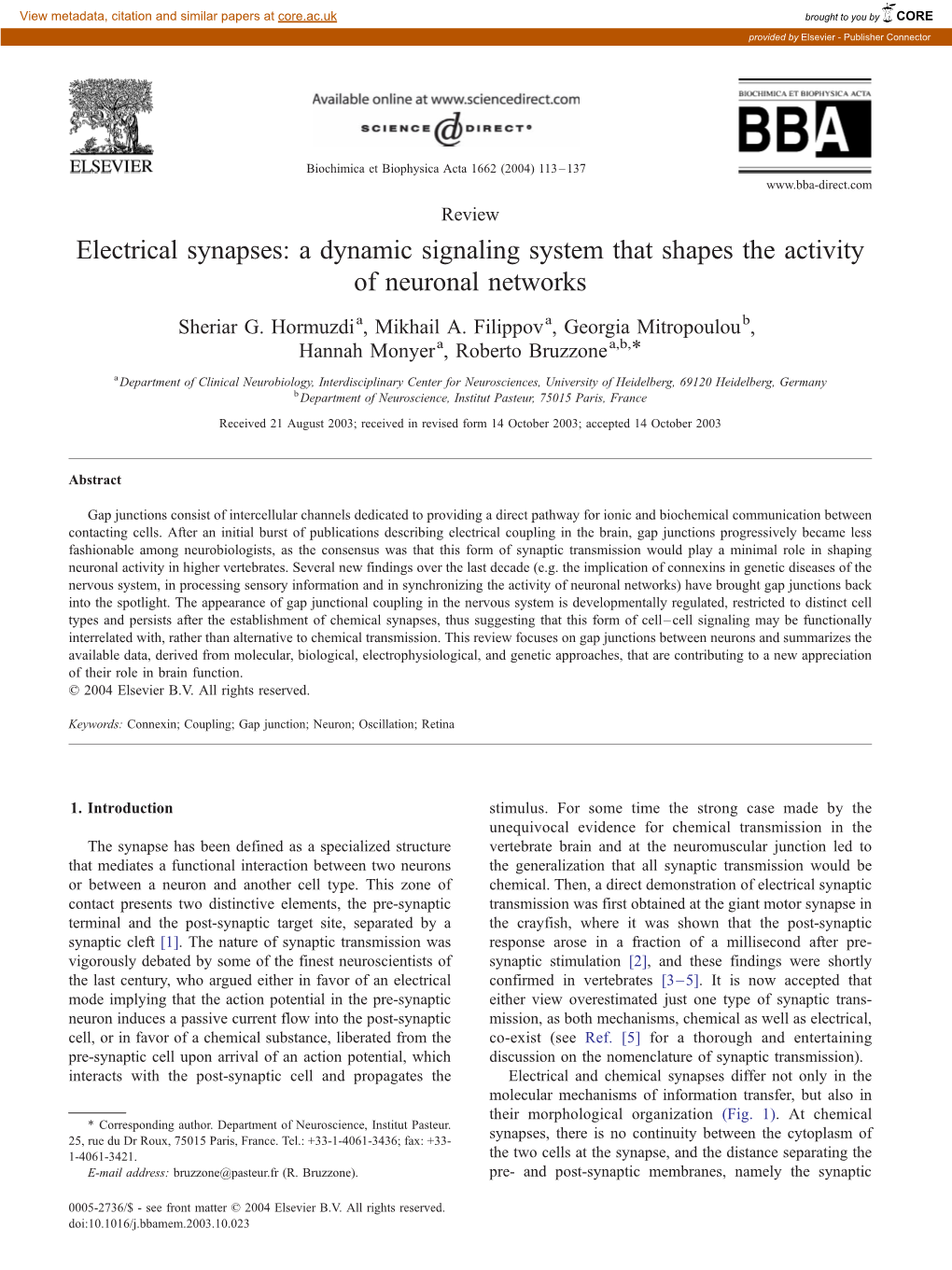 Electrical Synapses: a Dynamic Signaling System That Shapes the Activity of Neuronal Networks