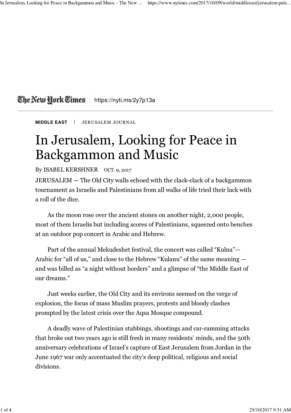 In Jerusalem, Looking for Peace in Backgammon and Music - the New