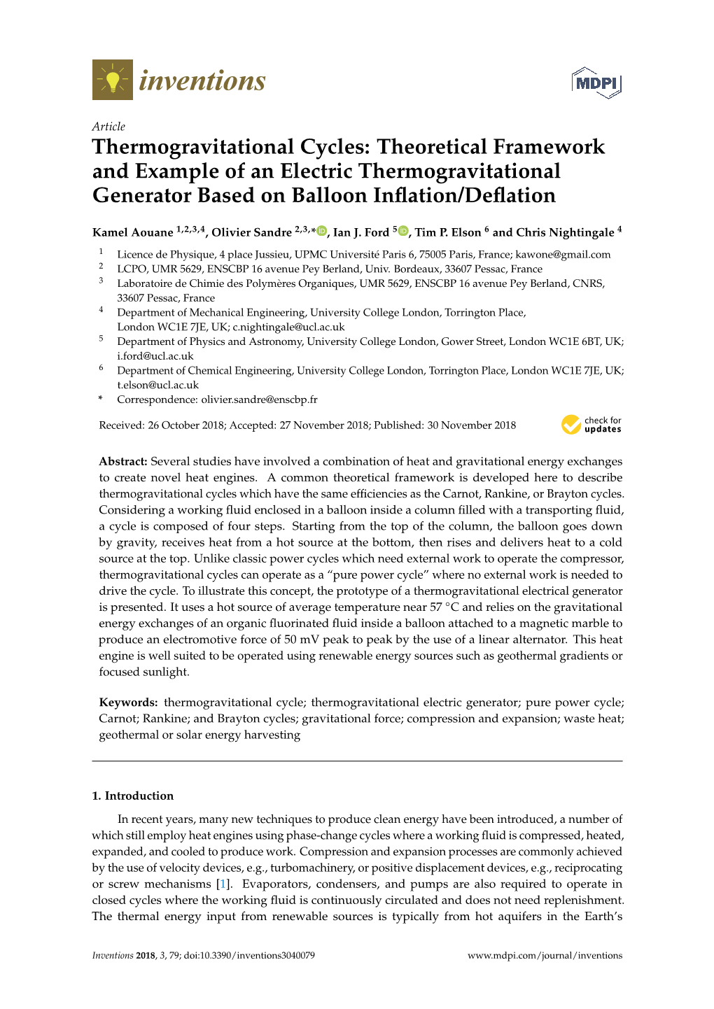 Thermogravitational Cycles: Theoretical Framework and Example of an Electric Thermogravitational Generator Based on Balloon Inﬂation/Deﬂation