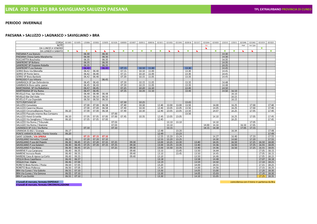 Linea 020 021 125 Bra Savigliano Saluzzo Paesana Tpl Extraurbano Provincia Di Cuneo