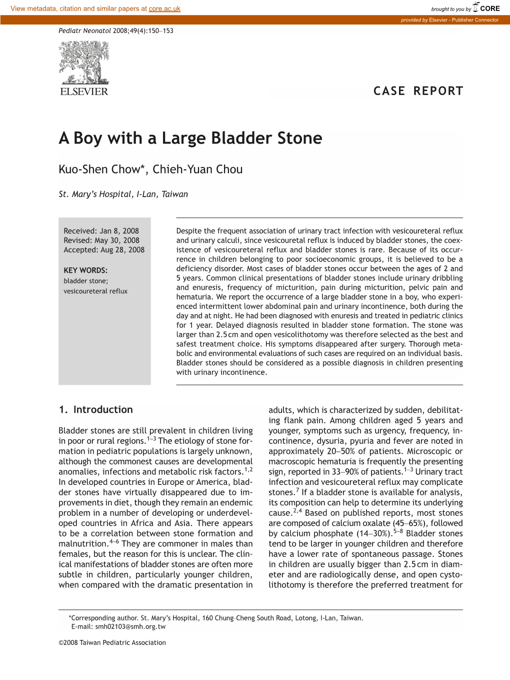 A Boy with a Large Bladder Stone