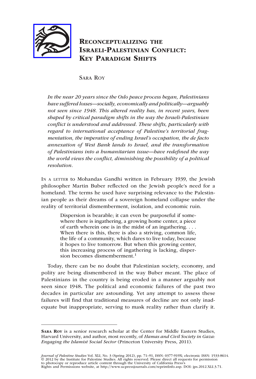 Reconceptualizing the Israeli-Palestinian Conflict: Key Paradigm Shifts